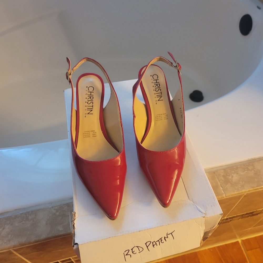 Christin Michael's, Sling Back Pumps, Red Patent. 8M